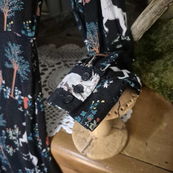 🍄50% Long Sleeve Black Midi Dress Unicorn - Picture 7 of 13